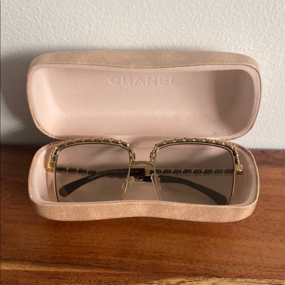 CHANEL Gold Frame Sunglasses with Case